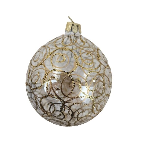 Commodore Holiday Memories 3 Glass Christmas Ornaments Gold Filigree Romania - Picture 9 of 10